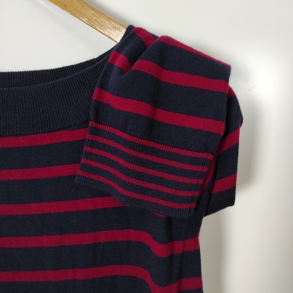 Talbots Striped Cotton Sweater Bateau Neck 3/4 Sleeve Pullover Navy XS Petite - Picture 6 of 8